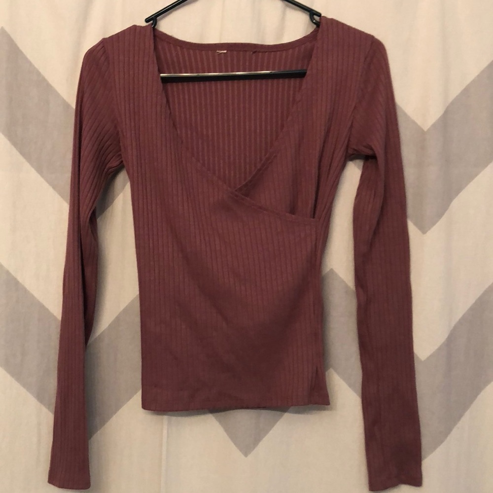 Mauve pink cross front long sleeve shirt